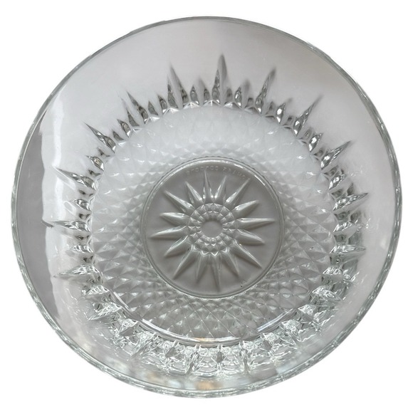 Vintage Arcoroc French Diamant Starburst Crystal Glass 8 In Serving Salad Bowl - Picture 2 of 9